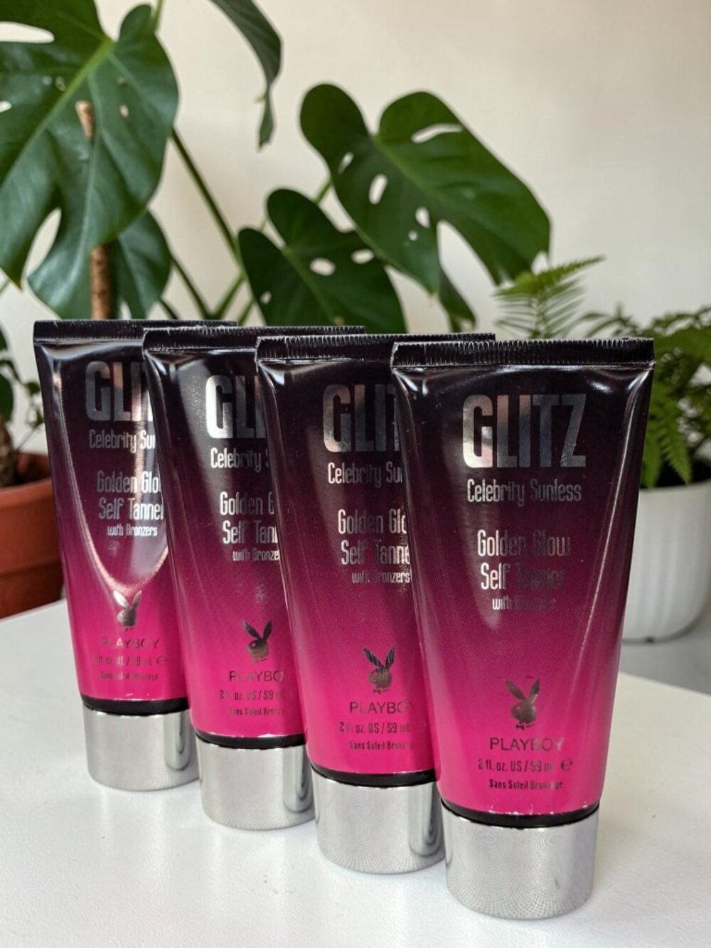 4 Playboy Glitz Celebrity Sunless self tanner with bronzers Golden Glow (New)